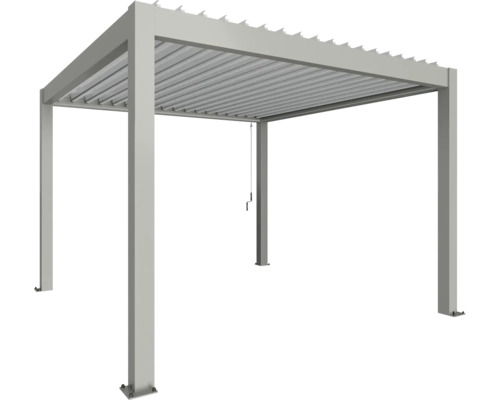 Pergola Biohort 3,5x3,5 avec toit à lamelles mobile et isolé pour réduire le bruit et le rayonnement thermique 367,5 x 367,5 cm gris quartz-métallique/argent Pergola de terrasse autoportante avec toit à lames