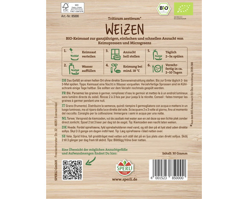 Sachet de graines de blé pour la culture de graines germées et de micro-pousses