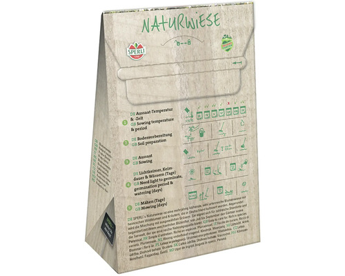 Paquet de graines prairie naturelle de Sperli avec des informations sur le semis et l''entretien