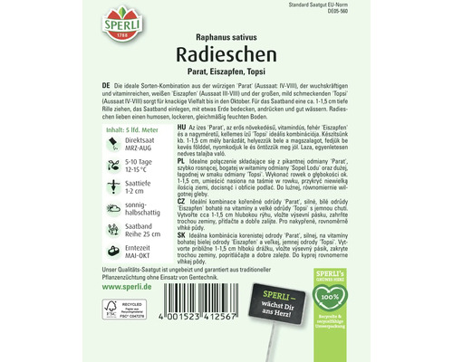 Radieschen Saatband der Sorten Parat, Eiszapfen und Topsi