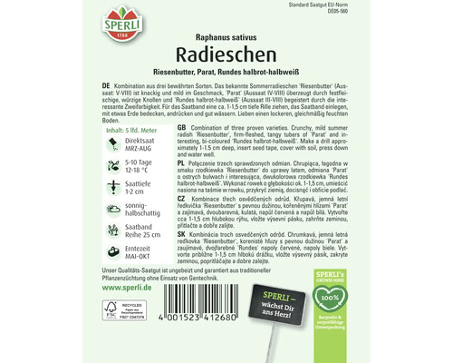 Sperli Radieschen Saatband mit drei verschiedenen Sorten