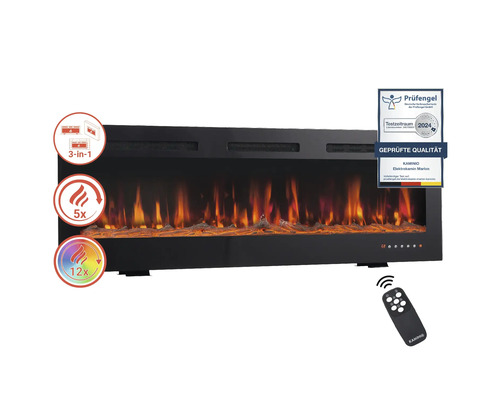 Cheminée électrique avec le label Prüfengel, fonction 3 en 1, effet de flamme 5x, changement de couleur 12x et télécommande