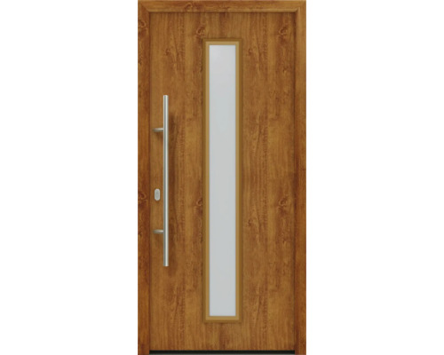 Haustür EcoStar ISOPRO IP 020 S 1100 x 2100 mm Links golden oak inkl. Beschlag-Set,Edelstahl Stangengriff,Sicherheitsprofilzylinder mit 5 Schlüsseln