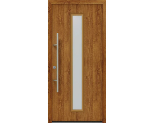 Haustür EcoStar ISOPRO Secur IPS 020S 1100 x 2100 mm Links golden oak inkl. Beschlag-Set,Edelstahl Stangengriff,Sicherheitsprofilzylinder mit 5 Schlüsseln