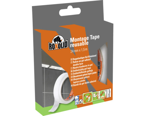 Ruban de montage ROXOLID réutilisable Nano-Grab Clear ruban adhésif gel double face transparent 24 mm x 1,5 m