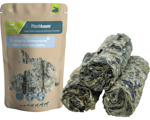 Friandises pour chiens DAUERKAUER Fischkauer XL rouleaux au cabillaud d'Islande, 3 pièces, env. 180 g hygiène dentaire, diminution du stress pour les chiens, friandise à mâcher