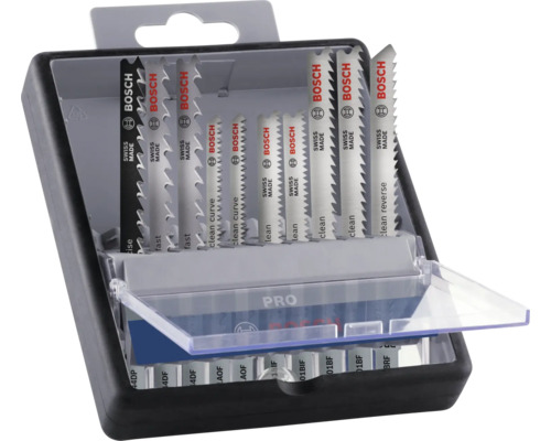 Jeu de lames de scie sauteuse Bosch dans une boîte de rangement ouverte