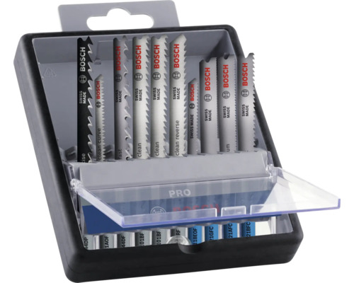 Jeu de lames de scie sauteuse Bosch dans une boîte en plastique ouverte