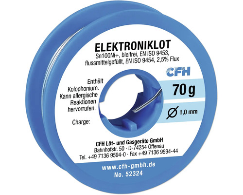 Fil de soudure électronique CFH EL 324 sans plomb 70 g Fil à souder électronique avec flux, diamètre 1,0 mm, 70 g