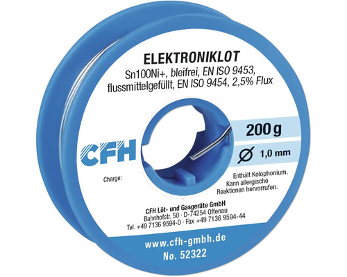 Fil de soudure électronique CFH EL 322 sans plomb 200g Fil de soudure électronique Sn100Ni+ sans plomb, rempli de flux, diamètre 1,0 mm, 200 g