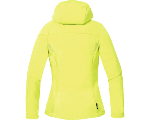 Gelbe Softshelljacke mit Kapuze von hinten