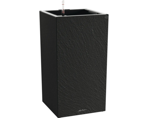 Jardinière Lechuza CANTO LED Slatestone plastique 30 x 30 x 56,8 cm noir Haut bac à plantes avec système d''irrigation et indicateur de niveau d''eau
