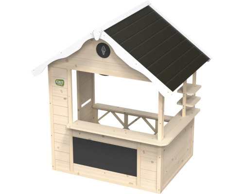 Cabane de jeu en bois avec comptoir, tableau noir et étagères pour enfants