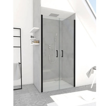 Porte de douche dans une niche avec porte battante Aurlane Black Calm 90 cm profilé noir verre transparent