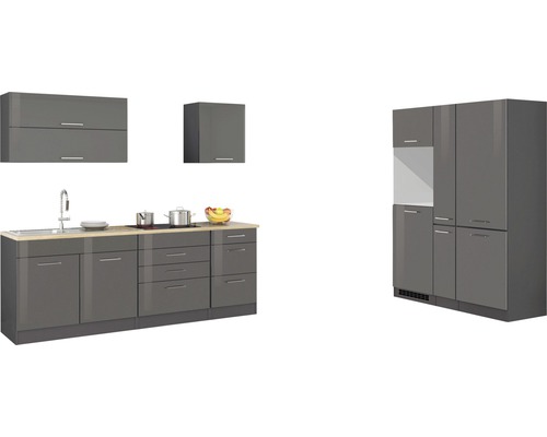 Held Möbel Küchenzeile Mailand 380 cm grau hochglanz zerlegt Variante reversibel