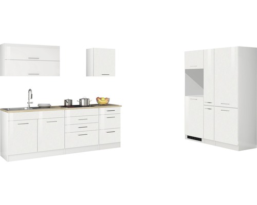 Held Möbel Küchenzeile Mailand 380 cm weiß hochglanz zerlegt Variante reversibel