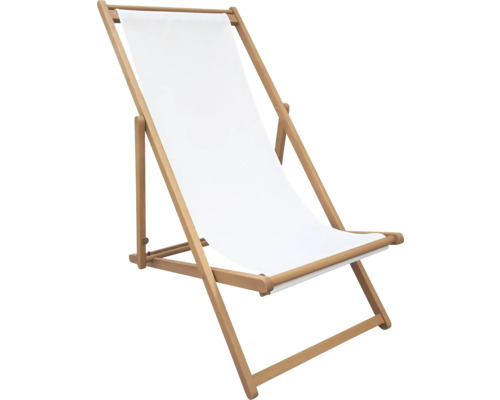 Strandstuhl GARDEN PLACE Hailey beige, Gestell aus Akazie, Sitzbezug aus robustem Textiligewebe, Rückenlehne verstellbar, Klappfunktion für platzsparende Lagerung Holzliegestuhl mit weißem Stoffbezug