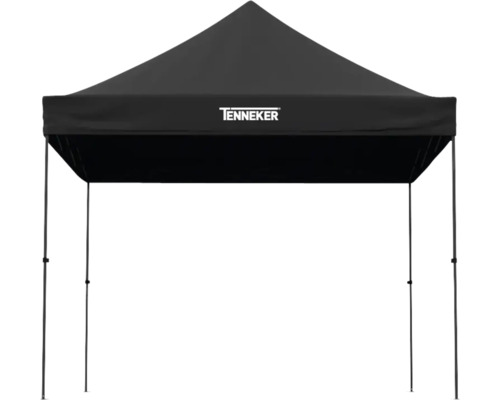 Tente de réception TENNEKER 3x3m noir avec mécanisme pliant et mâts pour tente télescopiques Tente pliante noire avec logo Tenneker