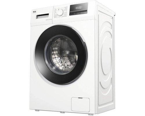 Machine à laver PKM blanche avec porte noire et affichage numérique