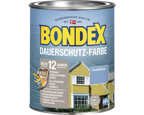 BONDEX Holzfarbe-Dauerschutzfarbe taubenblau 750 ml Bondex Dauerschutz-Farbe für Aussen- und Innenbereiche in einer Dose