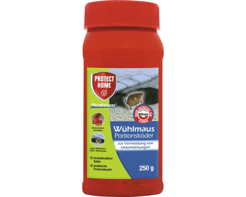Wühlmaus Portionsköder Protect Home Rodicum 250 g Wühlmaus Portionenköder in roter Dose, 250 Gramm, zur Vermeidung von Unterhöhlungen