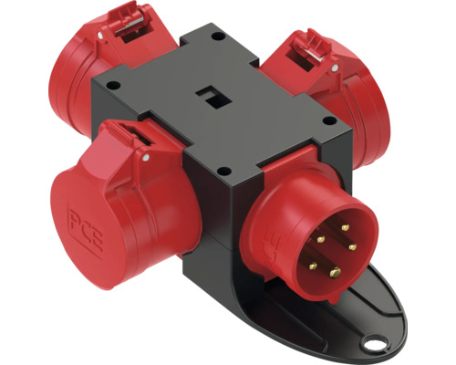 Fünfpoliger Starkstromverteiler mit drei CEE-Steckdosen