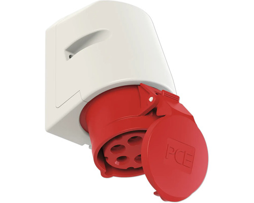 Aufputzsteckdose mit rotem Klappdeckel