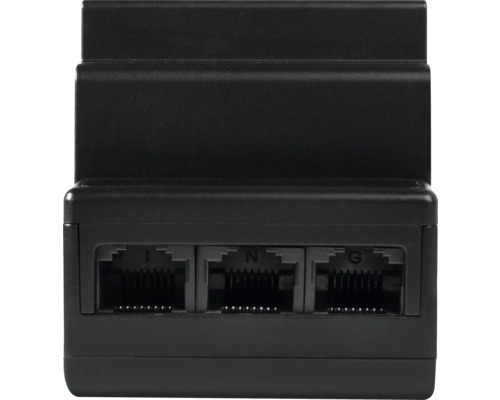 Schwarzer Netzwerkverteiler mit drei Anschlüssen