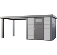Gartenhaus Classico 2424 inkl. Regenrinne mit Seitendach links 542 x 259 cm lichtgrau