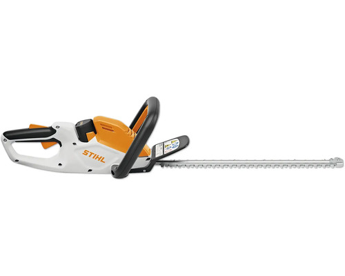 Logo STIHL. Taille-haie électrique avec lame de coupe.