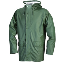 Grüne Regenjacke mit Kapuze und Taschen
