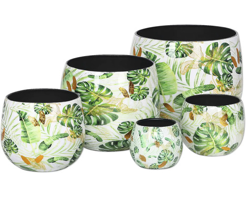 Ensemble de cinq pots de fleurs avec décor de feuilles