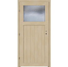 Porte en bois avec insert en verre dans la partie supérieure
