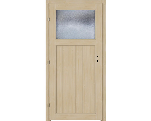 Porte en bois avec insert en verre dans la partie supérieure