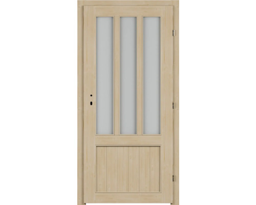 Porte en bois avec trois panneaux de verre