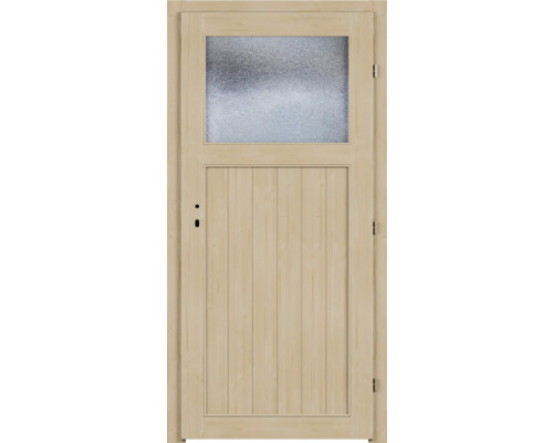 Porte en bois avec insert en verre dans la partie supérieure