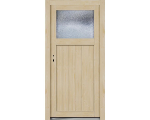 Porte en bois avec insert en verre dans la partie supérieure