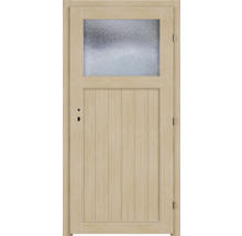 Porte en bois avec insert en verre dans la partie supérieure