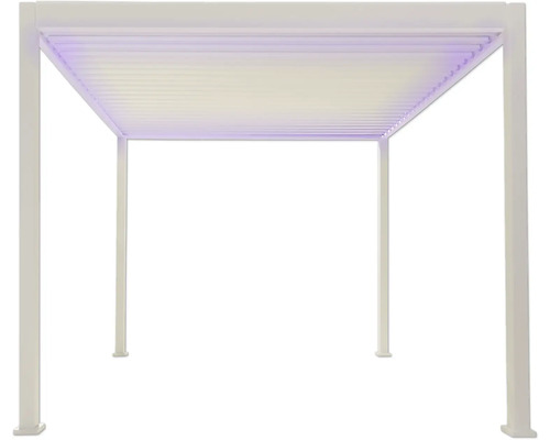 Freistehende weiße Pergola mit Lamellendach