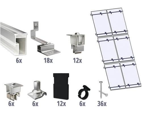 Kit de montage pour 6 modules photovoltaïques (2x3) toiture inclinée/toiture en tuile y compris 4x rails de montage de 2400 mm