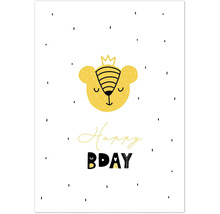 Illustration einer Geburtstagsgrußkarte mit einem Bärenkopf und der Aufschrift Happy Birthday