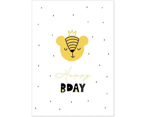 Illustration einer Geburtstagsgrußkarte mit einem Bärenkopf und der Aufschrift Happy Birthday