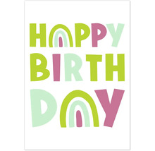 Grafik mit dem Text Happy Birthday und einem Regenbogen