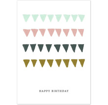 Geburtstagskarte mit Wimpelketten und dem Text ''Happy Birthday''