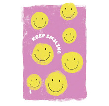 Illustration mit gelben Smileys und dem Schriftzug Bleib fröhlich