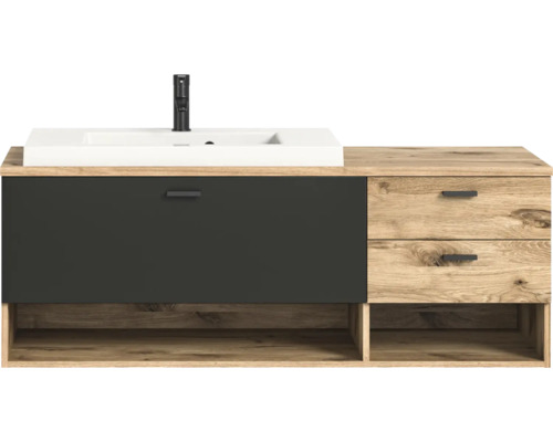 Waschtischunterschrank mit Waschbecken, Schublade und zwei Auszügen