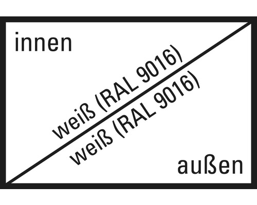 Symbol für Innen und Aussenbereich mit Angabe der Farbe Weiss RAL 9016