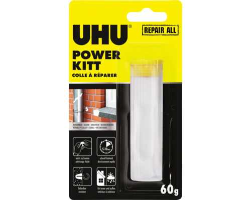 Colle UHU pâte à modeler adhésive à fixation permanente 60 g Mastic de réparation Uhu Power pour réparer les surfaces, 60 grammes