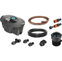 Composants du système goutte-à-goutte Gardena : goutteurs, tuyaux et connecteurs pour l’irrigation du jardin