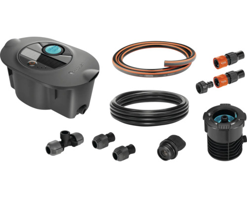 Composants du système goutte-à-goutte Gardena : goutteurs, tuyaux et connecteurs pour l’irrigation du jardin